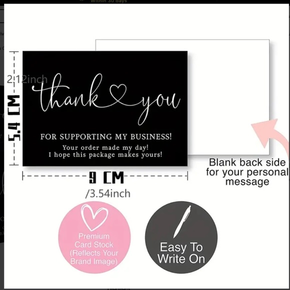NEW BLACK/WHITE 30 PCS THANK YOU FOR SUPPORTING MY BUSINESS APPRECIATION CARDS - Picture 3 of 3